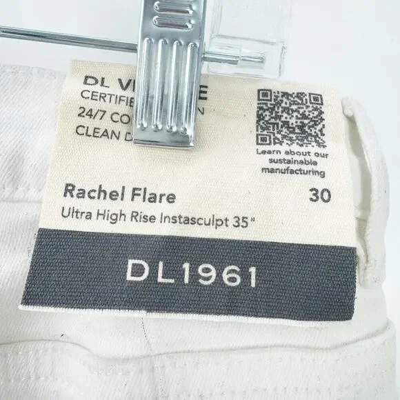 DL1961 Rachel Flare Ultra High Rise Instasculpt Jeans White Size 30 NWT